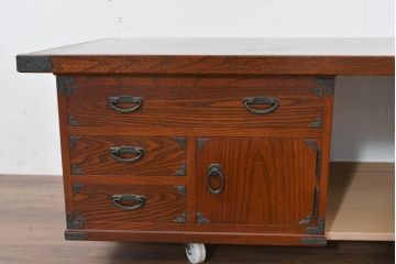 中古　美品　民芸家具　様々な使い方ができる!左右入れ替え可能な組み立て式両袖机(文机、座卓、座机、ローテーブル、作業台、ワークデスク、在宅ワーク、在宅用)(R-083753)
