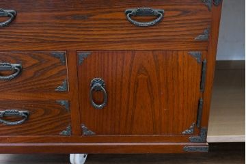 中古　美品　民芸家具　様々な使い方ができる!左右入れ替え可能な組み立て式両袖机(文机、座卓、座机、ローテーブル、作業台、ワークデスク、在宅ワーク、在宅用)(R-083753)