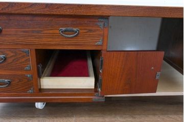 中古　美品　民芸家具　様々な使い方ができる!左右入れ替え可能な組み立て式両袖机(文机、座卓、座机、ローテーブル、作業台、ワークデスク、在宅ワーク、在宅用)(R-083753)