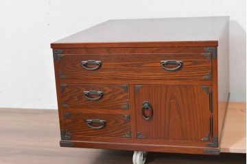 中古　美品　民芸家具　様々な使い方ができる!左右入れ替え可能な組み立て式両袖机(文机、座卓、座机、ローテーブル、作業台、ワークデスク、在宅ワーク、在宅用)(R-083753)