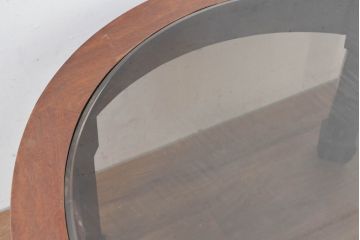 中国ビンテージ　花梨(カリン)材　洗練されたデザインが空間のアクセントになるガラストップローテーブル(丸テーブル、センターテーブル、リビングテーブル、ヴィンテージ)(R-083756)