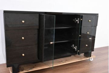 中古　美品!!　国産職人手作り　高級家具　鏡面仕上げのシックなテレビボード(テレビ台、リビングボード、収納棚、戸棚、サイドキャビネット)(R-083773)