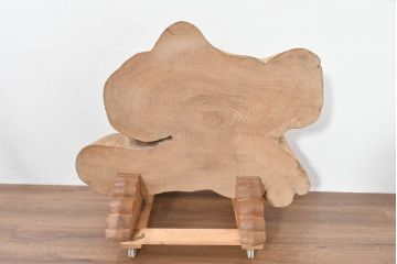 和製アンティーク　総欅(ケヤキ)材　輪切り一枚板　年輪が美しく存在感のある重厚な衝立て(パーテーション、つい立て、衝い立て、間仕切り)(R-083774)