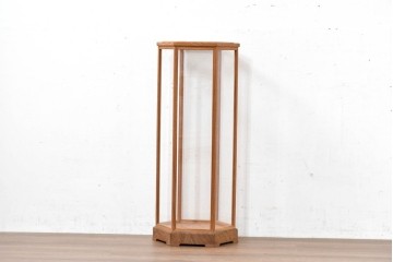 和製ヴィンテージ　未使用　長期在庫品　職人手作り　総欅材　飾るものを素敵に魅せる六角縦型ガラスケース　(R-083777)