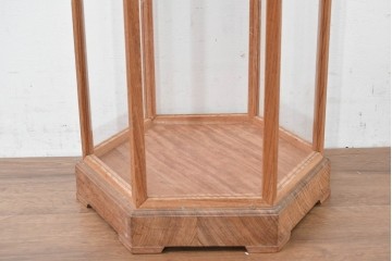 和製ヴィンテージ　未使用　長期在庫品　職人手作り　総欅材　飾るものを素敵に魅せる六角縦型ガラスケース　(R-083777)