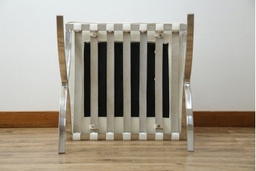 イタリアビンテージ　リプロダクト品　本革　モダンな寛ぎ空間を演出するバルセロナチェアとオットマンのセット(バルセロナスツール、1人掛けソファ、椅子、イス、ヴィンテージ)(当時25万円で購入)(R-083780)