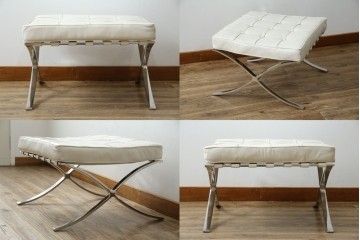 イタリアビンテージ　リプロダクト品　本革　モダンな寛ぎ空間を演出するバルセロナチェアとオットマンのセット(バルセロナスツール、1人掛けソファ、椅子、イス、ヴィンテージ)(当時25万円で購入)(R-083780)