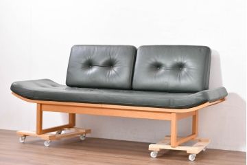 中古　カンディハウス(CONDE HOUSE)　アルプ(ALP)　本革　シンプルで美しい北欧モダンデザインの2人掛けソファ(ダイニングソファ、レザーソファ、2P、二人掛け、2人掛け)(定価約42万円)(R-083782)