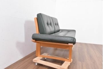 中古　カンディハウス(CONDE HOUSE)　アルプ(ALP)　本革　シンプルで美しい北欧モダンデザインの2人掛けソファ(ダイニングソファ、レザーソファ、2P、二人掛け、2人掛け)(定価約42万円)(R-083782)