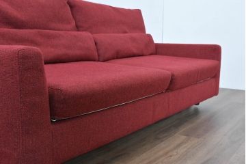 中古　美品　CHARDONNAY(シャルドネ)　FEMININ(フェミニン) 　空間を彩る深い赤が魅力のモダンソファ(3P、3人掛け、アームソファ)(定価約41万円)(R-083783)