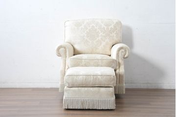 中古　展示品　美品　イギリス　英国高級家具ブランド　Art forma(アートフォーマ)　優雅なひとときを演出する1人掛けソファとオットマンセット(アームソファ、一人掛けソファ、1Pソファ、アームソファ、フットスツール、椅子、イス、英国)(定価約40万円)(R-083785)