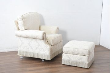 中古　展示品　美品　イギリス　英国高級家具ブランド　Art forma(アートフォーマ)　優雅なひとときを演出する1人掛けソファとオットマンセット(アームソファ、一人掛けソファ、1Pソファ、アームソファ、フットスツール、椅子、イス、英国)(定価約40万円)(R-083785)