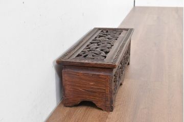 中国ビンテージ　民芸家具　龍・花の彫刻入り!引き出し付きアンティーク調収納箱(小引き出し、木箱、小物入れ、ヴィンテージ)(R-083793)