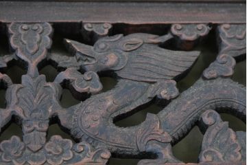 中国ビンテージ　民芸家具　龍・花の彫刻入り!引き出し付きアンティーク調収納箱(小引き出し、木箱、小物入れ、ヴィンテージ)(R-083793)