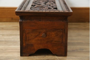 中国ビンテージ　民芸家具　龍・花の彫刻入り!引き出し付きアンティーク調収納箱　(R-083793)