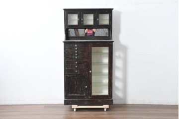 和製アンティーク　ペイント仕上げ限定　見せる収納・隠す収納!インテリアを楽しめるデンタルキャビネット　(R-083800)