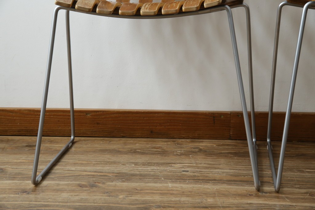 ノルウェービンテージ　名作　Hans Bruttrud(ハンス・ブラットルゥ)デザイン　スカンディアジュニア(Scandia Junior)　スタッキングチェア2脚セット(アームレスチェア、ダイニングチェア、椅子、イス、北欧ヴィンテージ、バラ売り可能)(R-083805)