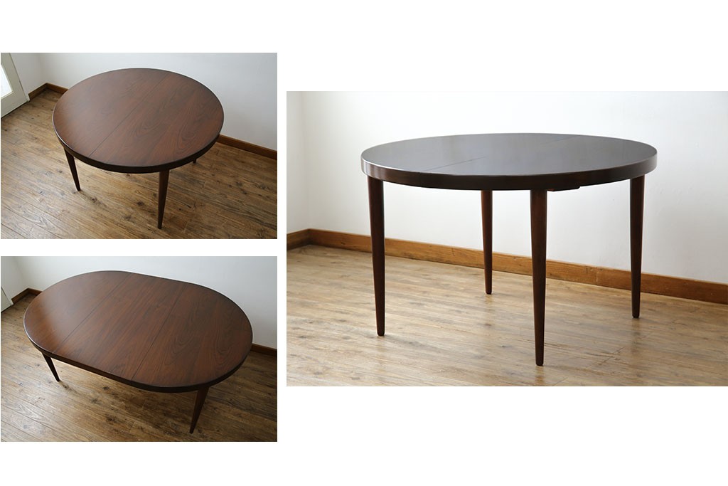 デンマークビンテージ　美品　Kai Kristiansen(カイ・クリスチャンセン)　ローズウッド材の上品な色合いが魅力のダイニングテーブル　(R-083806)