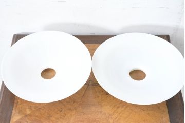 《引っ掛けシーリング式ペンダントライト加工費込み》　和製アンティーク　戦前　レトロな平笠2個セット(天井照明カバー、吊り下げ照明カバー、シェード、電笠)(R-083814)