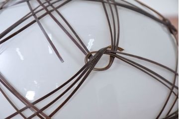 和製アンティーク　趣のある竹細工のペンダントライト2個セット(吊り下げ照明、天井照明、シェードランプ)(R-083834)