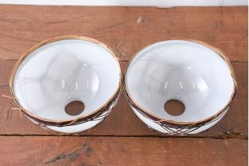 和製アンティーク　趣のある竹細工のペンダントライト2個セット(吊り下げ照明、天井照明、シェードランプ)(R-083834)