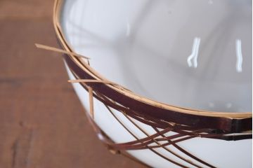 和製アンティーク　趣のある竹細工のペンダントライト2個セット(吊り下げ照明、天井照明、シェードランプ)(R-083834)