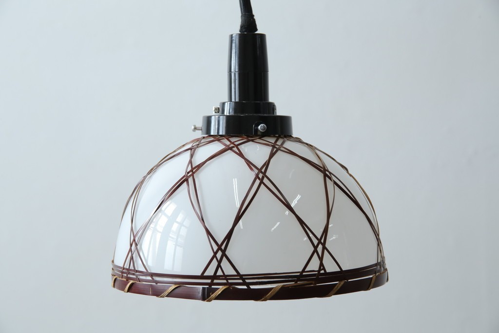 和製アンティーク　趣のある竹細工のペンダントライト(吊り下げ照明、天井照明、シェードランプ)(R-083835)