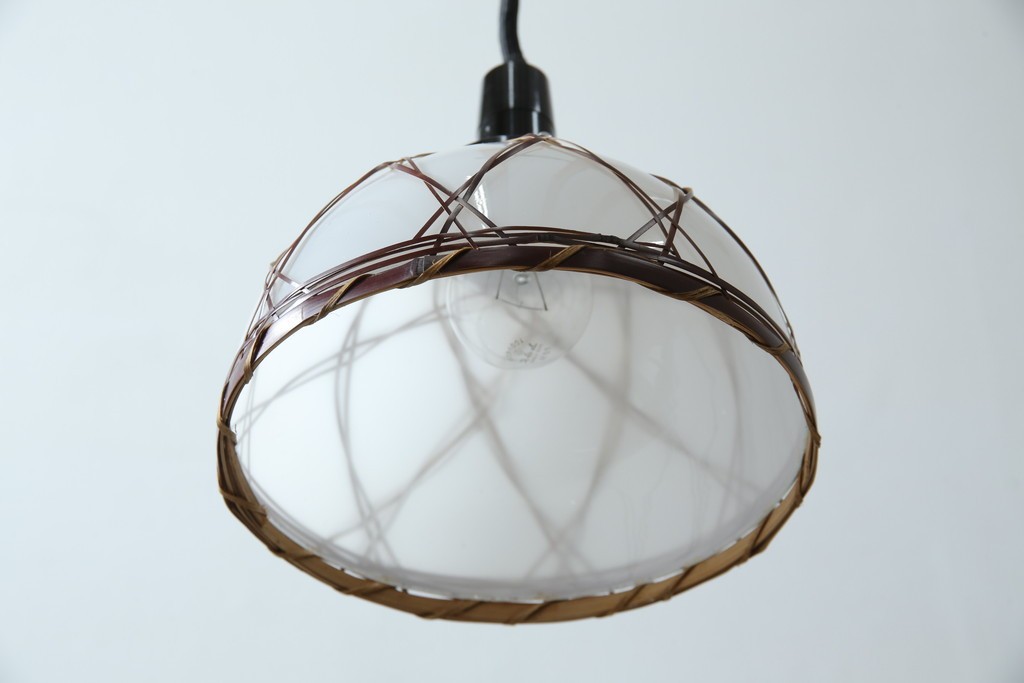 和製アンティーク　趣のある竹細工のペンダントライト(吊り下げ照明、天井照明、シェードランプ)(R-083835)