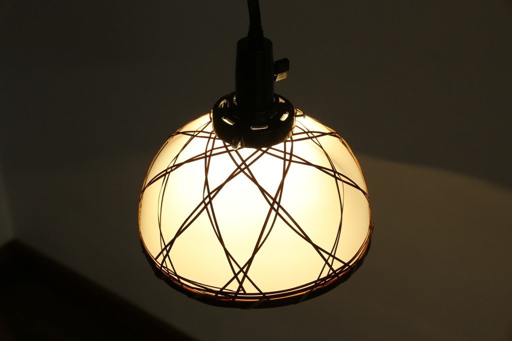 和製アンティーク　趣のある竹細工のペンダントライト(吊り下げ照明、天井照明、シェードランプ)(R-083835)