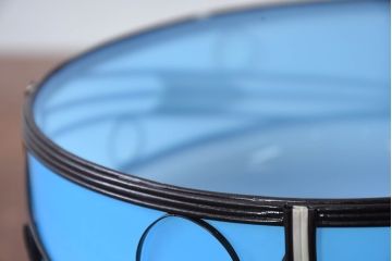 《引っ掛けシーリング式ペンダントライト加工費込み》　和製アンティーク　青色被せガラスのセルロイド装飾が珍しいペンダントライト(天井照明カバー、吊り下げ照明、シェード、電笠)(R-083839)