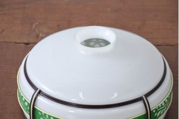 《引っ掛けシーリング式ペンダントライト加工費込み》　和製アンティーク　セルロイド装飾　緑の葉模様が映える温もりあるペンダントライト(天井照明、吊り下げ照明、シェード、電笠)(R-083840)