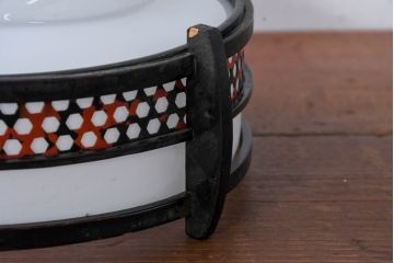 和製アンティーク　六角模様の装飾付き和風ペンダントライト(天井照明、吊り下げ照明カバー、シェード、電笠)(R-083846)