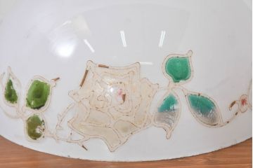 和製アンティーク　薔薇(バラ)　繊細なガラス絵が彩るレトロランプシェード2個セット(照明カバー、吊り下げ照明、ペンダントライト、天井照明、電笠)(R-083853)