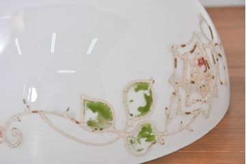 和製アンティーク　薔薇(バラ)　繊細なガラス絵が彩るレトロランプシェード2個セット(照明カバー、吊り下げ照明、ペンダントライト、天井照明、電笠)(R-083853)