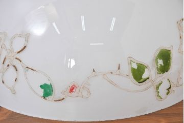 和製アンティーク　薔薇(バラ)　繊細なガラス絵が彩るレトロランプシェード2個セット(照明カバー、吊り下げ照明、ペンダントライト、天井照明、電笠)(R-083853)