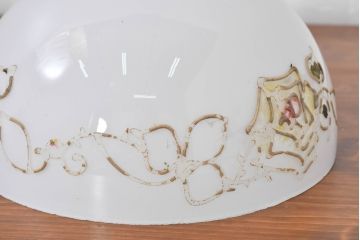 和製アンティーク　薔薇(バラ)　繊細なガラス絵が彩るレトロランプシェード2個セット(照明カバー、吊り下げ照明、ペンダントライト、天井照明、電笠)(R-083853)