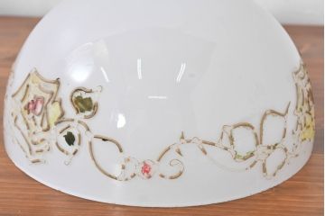 和製アンティーク　薔薇(バラ)　繊細なガラス絵が彩るレトロランプシェード2個セット(照明カバー、吊り下げ照明、ペンダントライト、天井照明、電笠)(R-083853)