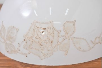 和製アンティーク　薔薇(バラ)　繊細なガラス絵が彩るレトロランプシェード2個セット(照明カバー、吊り下げ照明、ペンダントライト、天井照明、電笠)(R-083854)