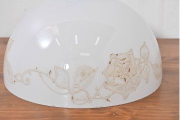 和製アンティーク　薔薇(バラ)　繊細なガラス絵が彩るレトロランプシェード2個セット(照明カバー、吊り下げ照明、ペンダントライト、天井照明、電笠)(R-083854)