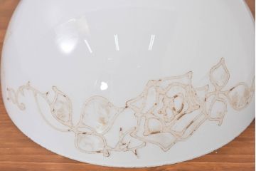 和製アンティーク　薔薇(バラ)　繊細なガラス絵が彩るレトロランプシェード2個セット(照明カバー、吊り下げ照明、ペンダントライト、天井照明、電笠)(R-083854)