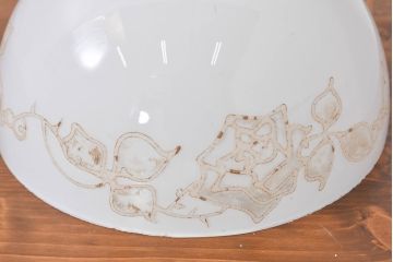和製アンティーク　薔薇(バラ)　繊細なガラス絵が彩るレトロランプシェード2個セット(照明カバー、吊り下げ照明、ペンダントライト、天井照明、電笠)(R-083854)