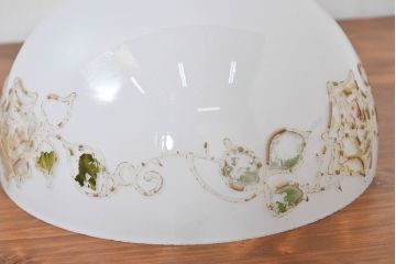 和製アンティーク　薔薇(バラ)　繊細なガラス絵が彩るレトロランプシェード2個セット(照明カバー、吊り下げ照明、ペンダントライト、天井照明、電笠)(R-083855)