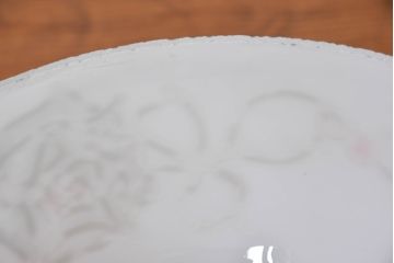 和製アンティーク　薔薇(バラ)　繊細なガラス絵が彩るレトロランプシェード2個セット(照明カバー、吊り下げ照明、ペンダントライト、天井照明、電笠)(R-083855)