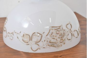 和製アンティーク　薔薇(バラ)　繊細なガラス絵が彩るレトロランプシェード2個セット(照明カバー、吊り下げ照明、ペンダントライト、天井照明、電笠)(R-083855)