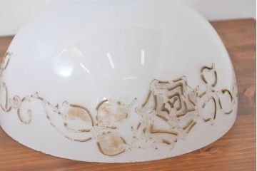 和製アンティーク　薔薇(バラ)　繊細なガラス絵が彩るレトロランプシェード2個セット(照明カバー、吊り下げ照明、ペンダントライト、天井照明、電笠)(R-083855)
