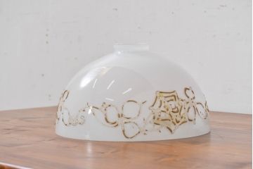 和製アンティーク　薔薇(バラ)　繊細なガラス絵が彩るレトロランプシェード(照明カバー、吊り下げ照明、ペンダントライト、天井照明、電笠)(R-083857)