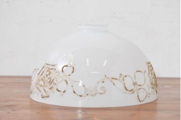 和製アンティーク　薔薇(バラ)　繊細なガラス絵が彩るレトロランプシェード(照明カバー、吊り下げ照明、ペンダントライト、天井照明、電笠)(R-083857)