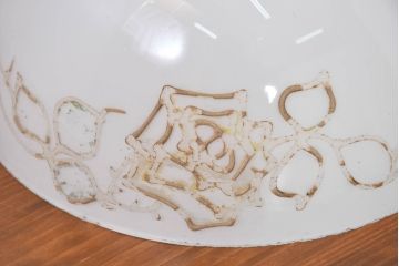 和製アンティーク　薔薇(バラ)　繊細なガラス絵が彩るレトロランプシェード(照明カバー、吊り下げ照明、ペンダントライト、天井照明、電笠)(R-083857)