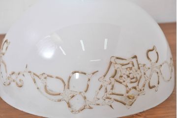 和製アンティーク　薔薇(バラ)　繊細なガラス絵が彩るレトロランプシェード(照明カバー、吊り下げ照明、ペンダントライト、天井照明、電笠)(R-083857)