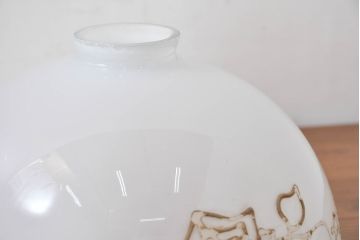 和製アンティーク　薔薇(バラ)　繊細なガラス絵が彩るレトロランプシェード(照明カバー、吊り下げ照明、ペンダントライト、天井照明、電笠)(R-083857)